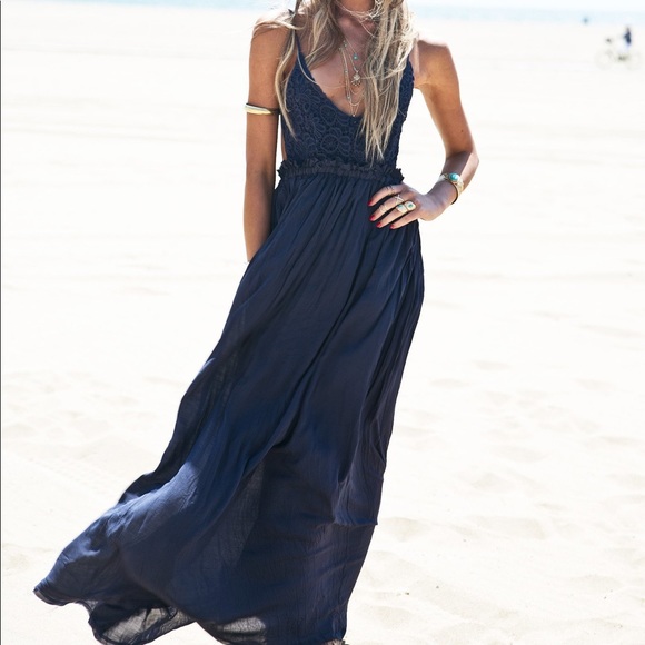 blue gray maxi dress